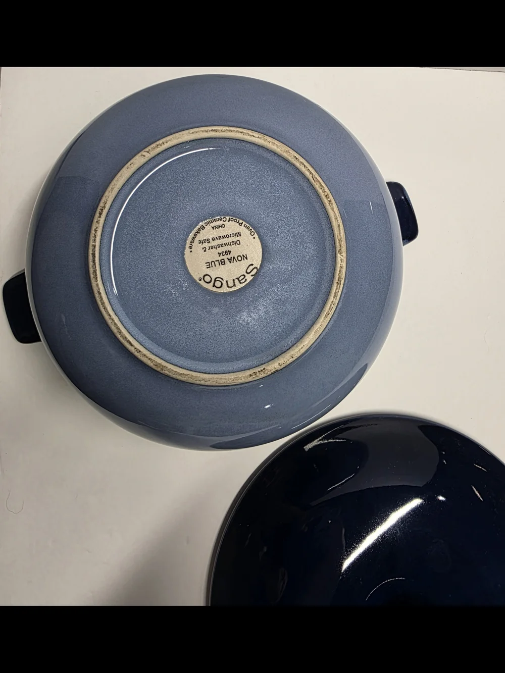 Vintage Sango Nova Blue Stoneware Round Covered Casserole Dish 2.5-3 Qt